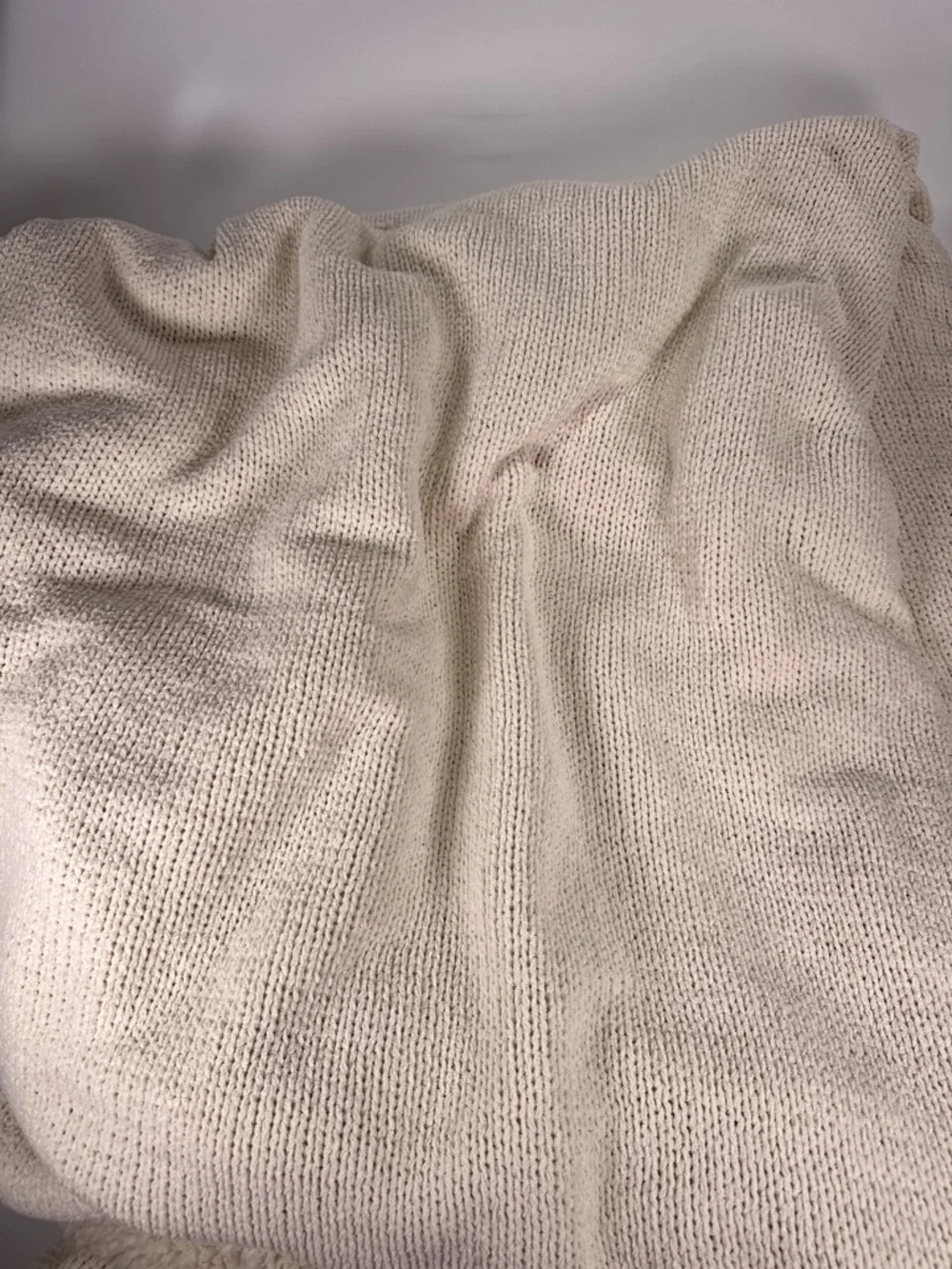 POTTERY BARN Chunky Knit Sherpa Backed Blanket Ivory Cream Queen 90x96